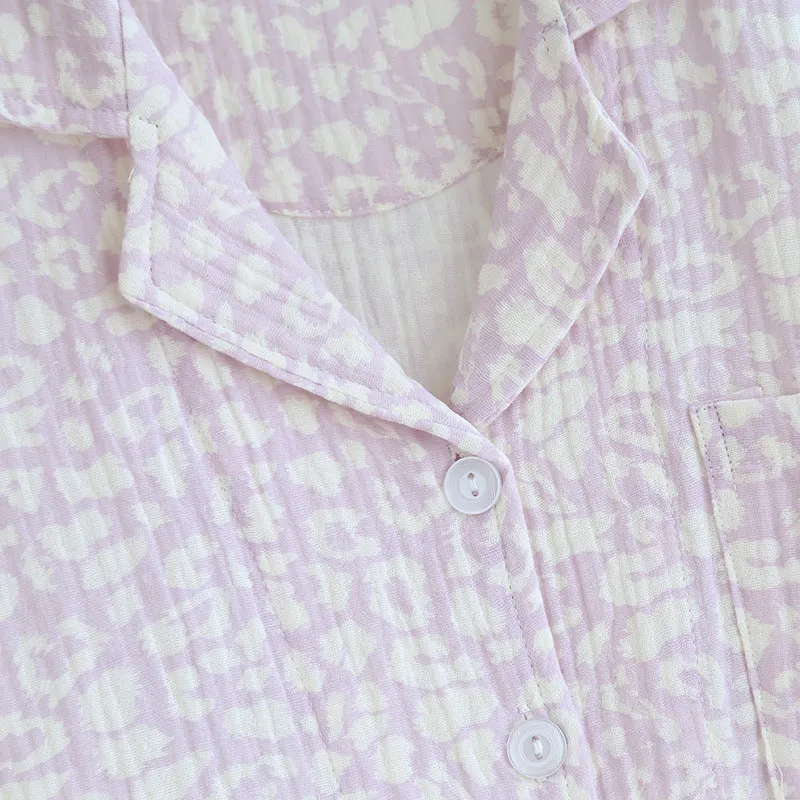 Purple Double Layer Cotton AOP Pajama Set